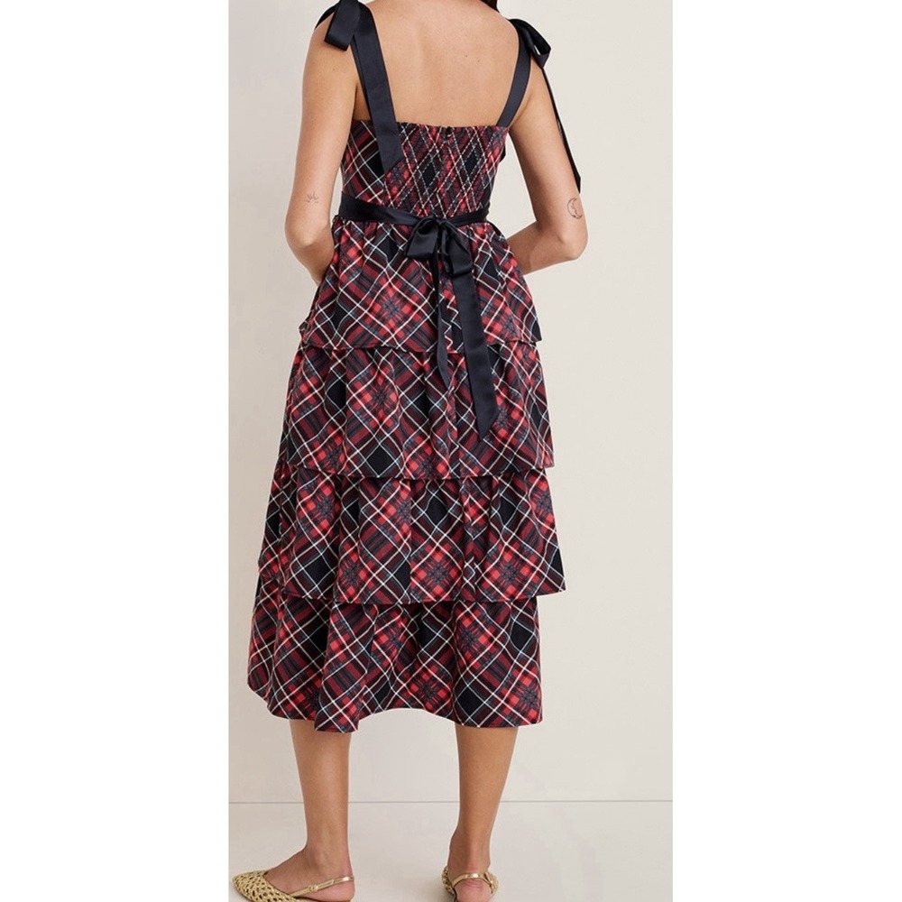 NWT Francesca's Women's Sz: S Charlotte Red Green Plaid Tiered Midi Dress - Picture 7 of 7